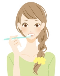 3-歯歯を磨く女性のイラスト-